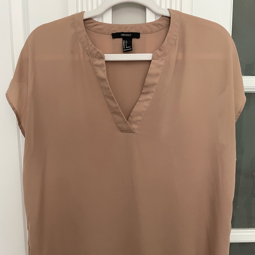 Tan soft silky Forever 21 Small Blouse